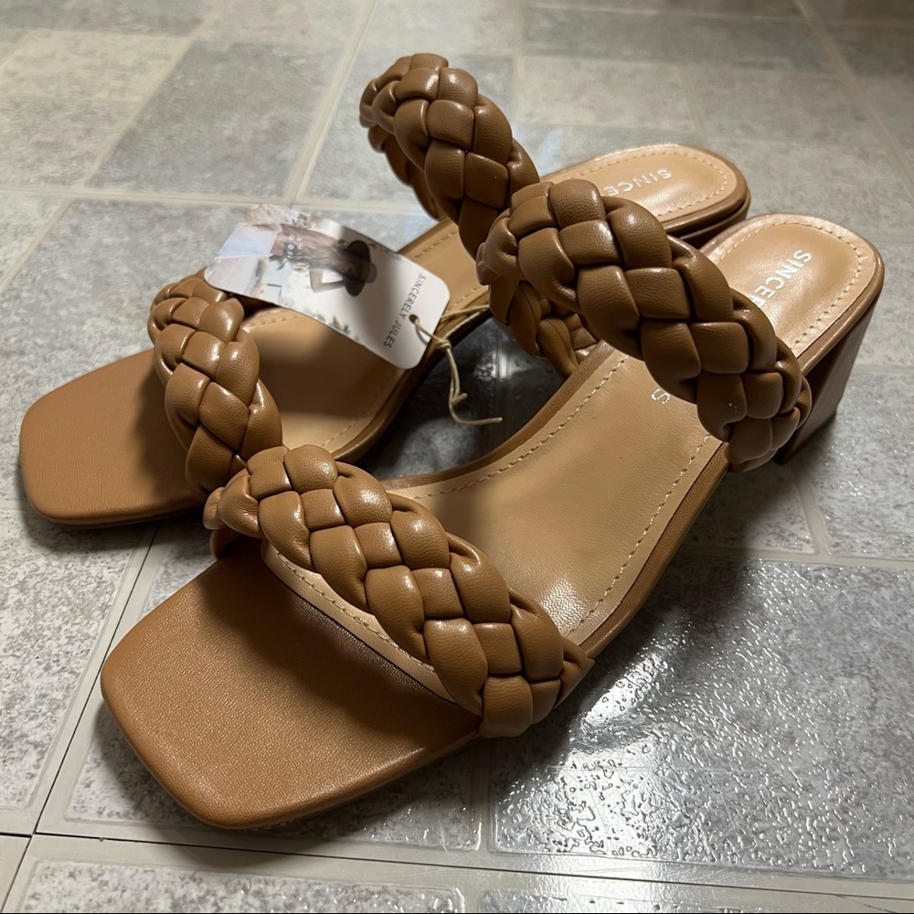 NWT Sincerely Jules Onyx Braided Block Heel Sandals